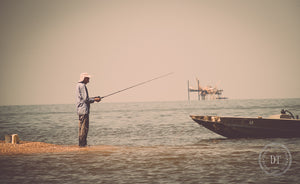 FATHER LANDRY FISHING AT NICKEL REEF - VINTAGE COLOR